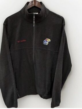 Columbia Kansas Jayhawks Fleece Jacket Mens M Full Zip NCAA Charcoal Gray